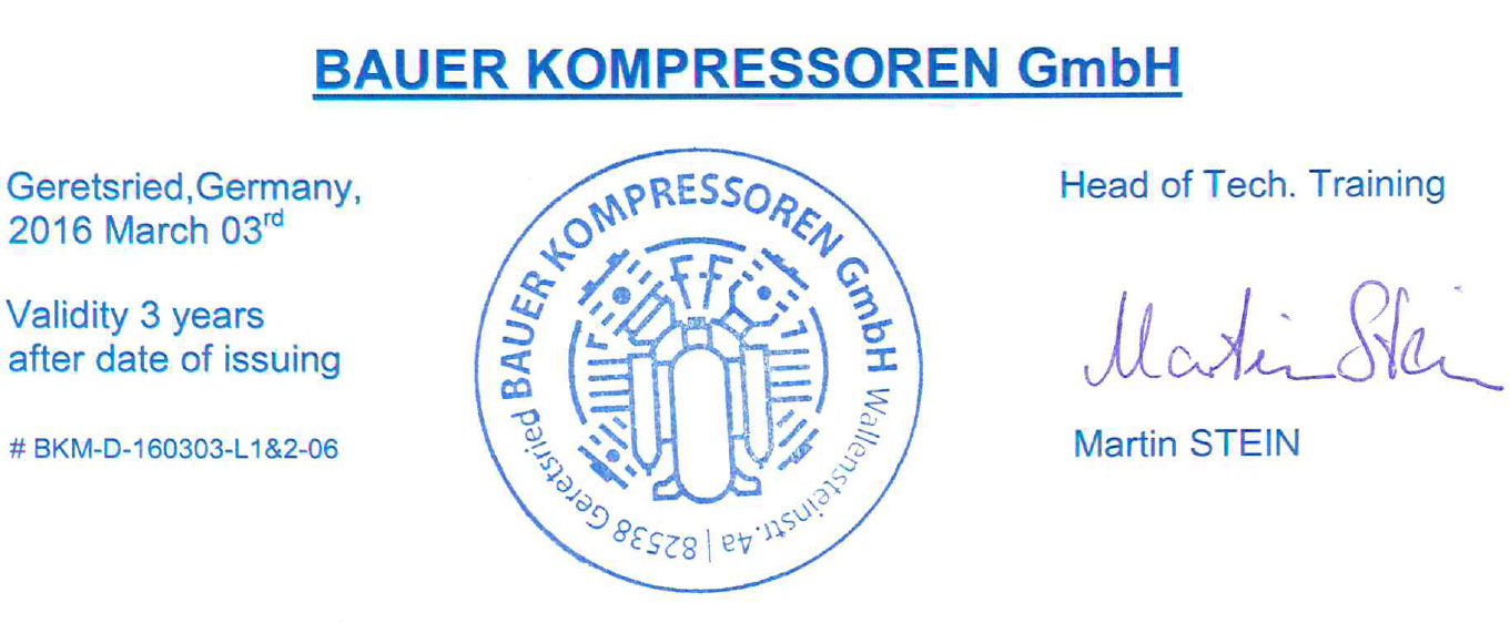 Certificado Curso Bauer Advanced Compressor